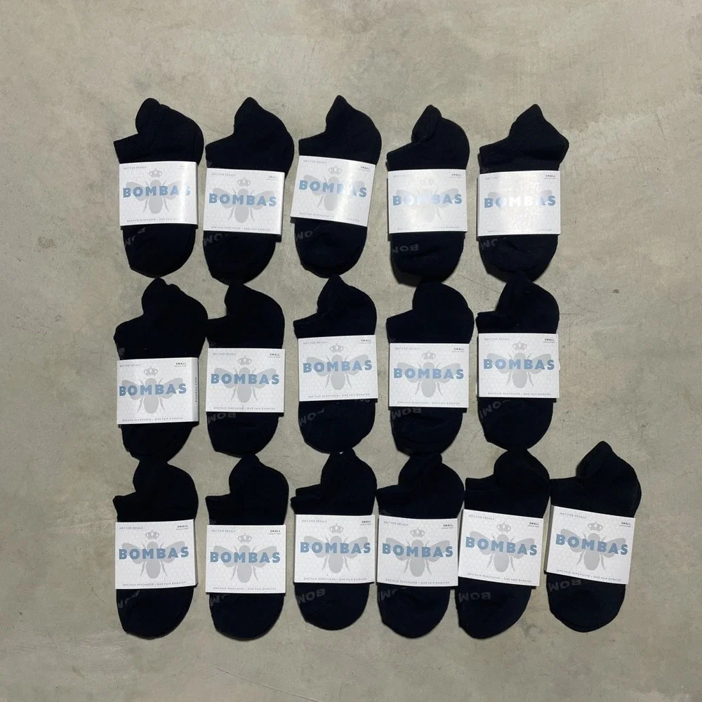 BOMBAS Lot (16 Pairs) Youth Black Ankle Socks Size Small New Superior Quality